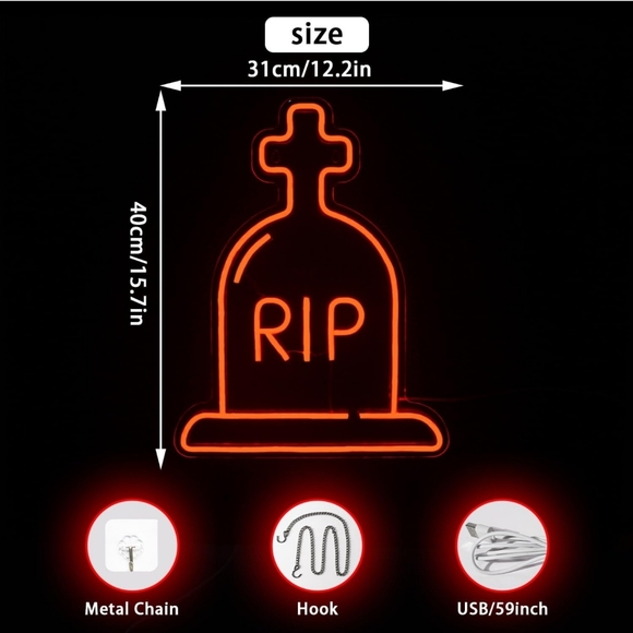 Halloween Neon Sign, Cross Tomb Neon Lights, Halloween Ghosts Led Signs for Wall - Picture 3 of 6